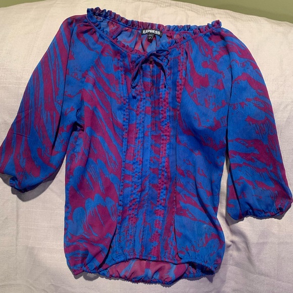 Lot of cute sheer tops sz Med Express blue purple black plaid brown snake print - Picture 4 of 15